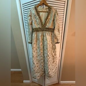 Elegant Gold and Cream Long-Sleeve Dress